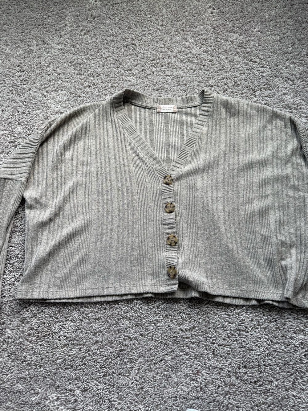 Light Gray/Cream Ribbed V-Neck Button Cardigan